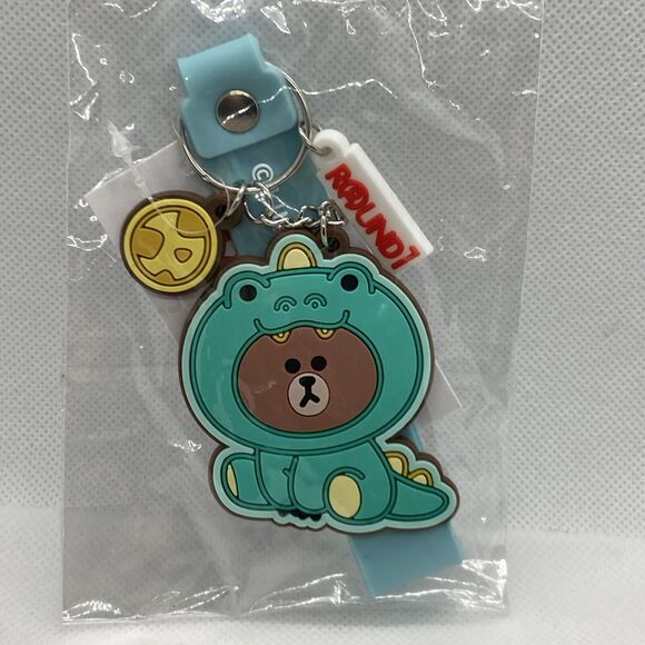 Round 1 Line Friends Brown Bear in Dinosaur Costume Keychain‎ New Dino - Picture 1 of 4